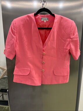 VTG 80s Braemar Petites by Jeremy Scott Coral Cropped Blazer Padded Shoulders 16